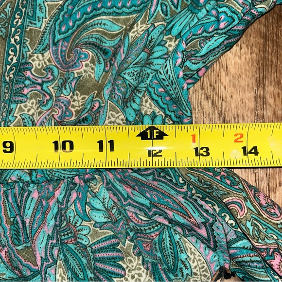 Anthropologie Boemo Maxi Dress M Teal Paisley Tiered Boho CottageTassles - Picture 7 of 10